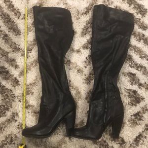 Black over the knee fake leather boots